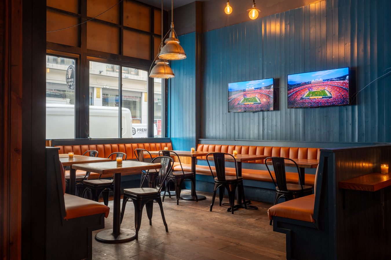 Front Bay booths beneath the street-facing windows